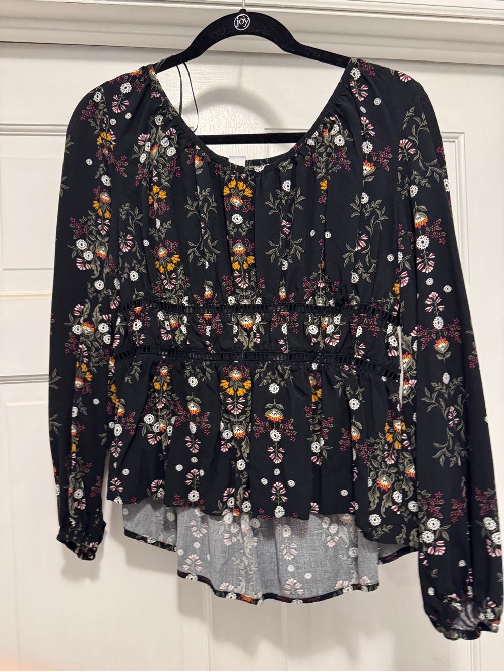Old Navy Black Floral Peplum Blouse